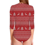 Geometric Xmas Knitted Pattern Print Long Sleeve Swimsuit