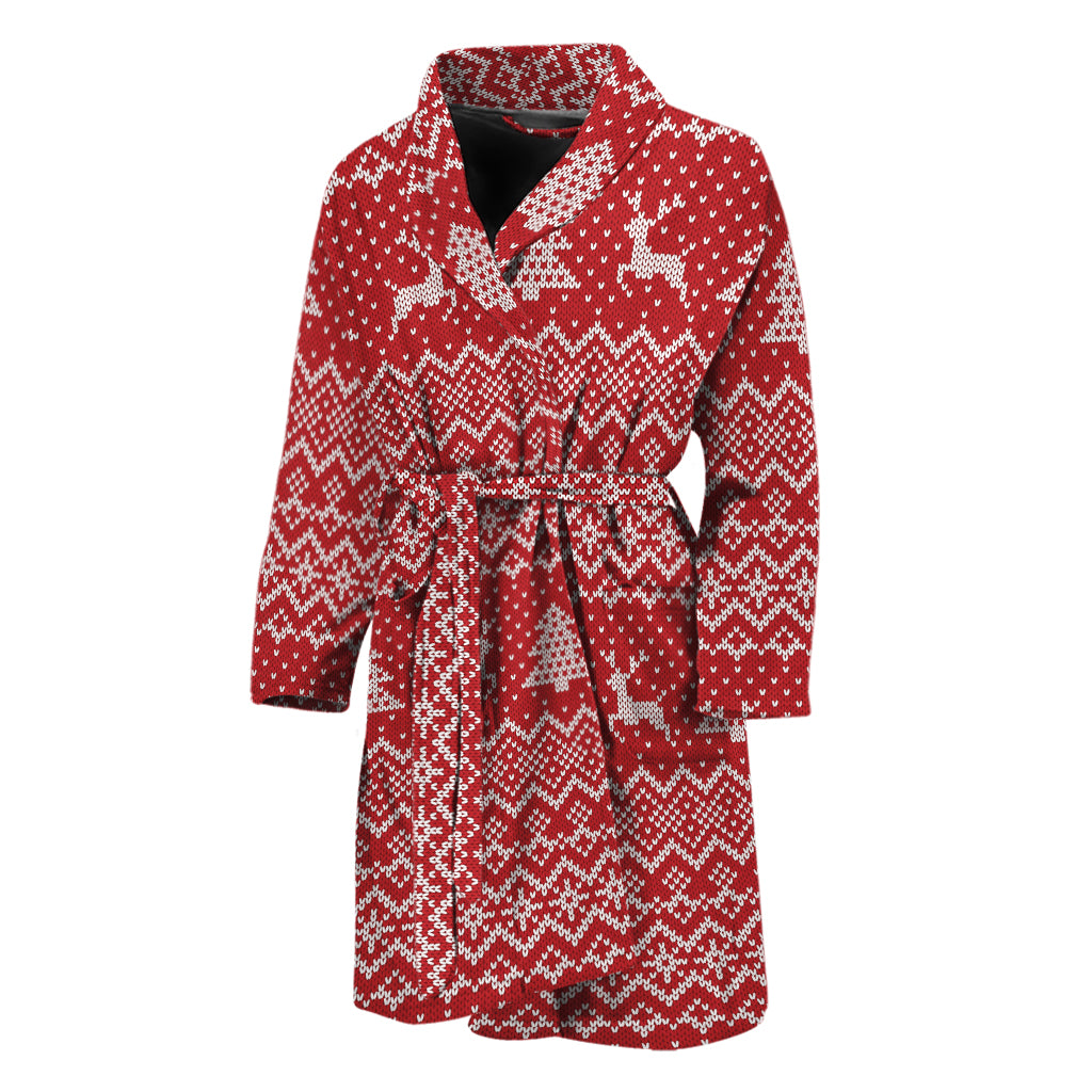 Geometric Xmas Knitted Pattern Print Men's Bathrobe