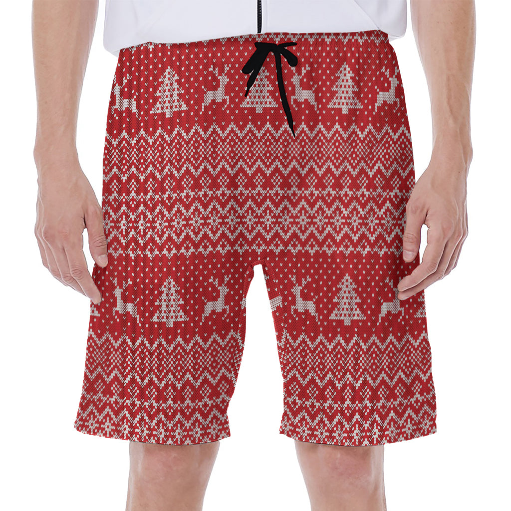 Geometric Xmas Knitted Pattern Print Men's Beach Shorts