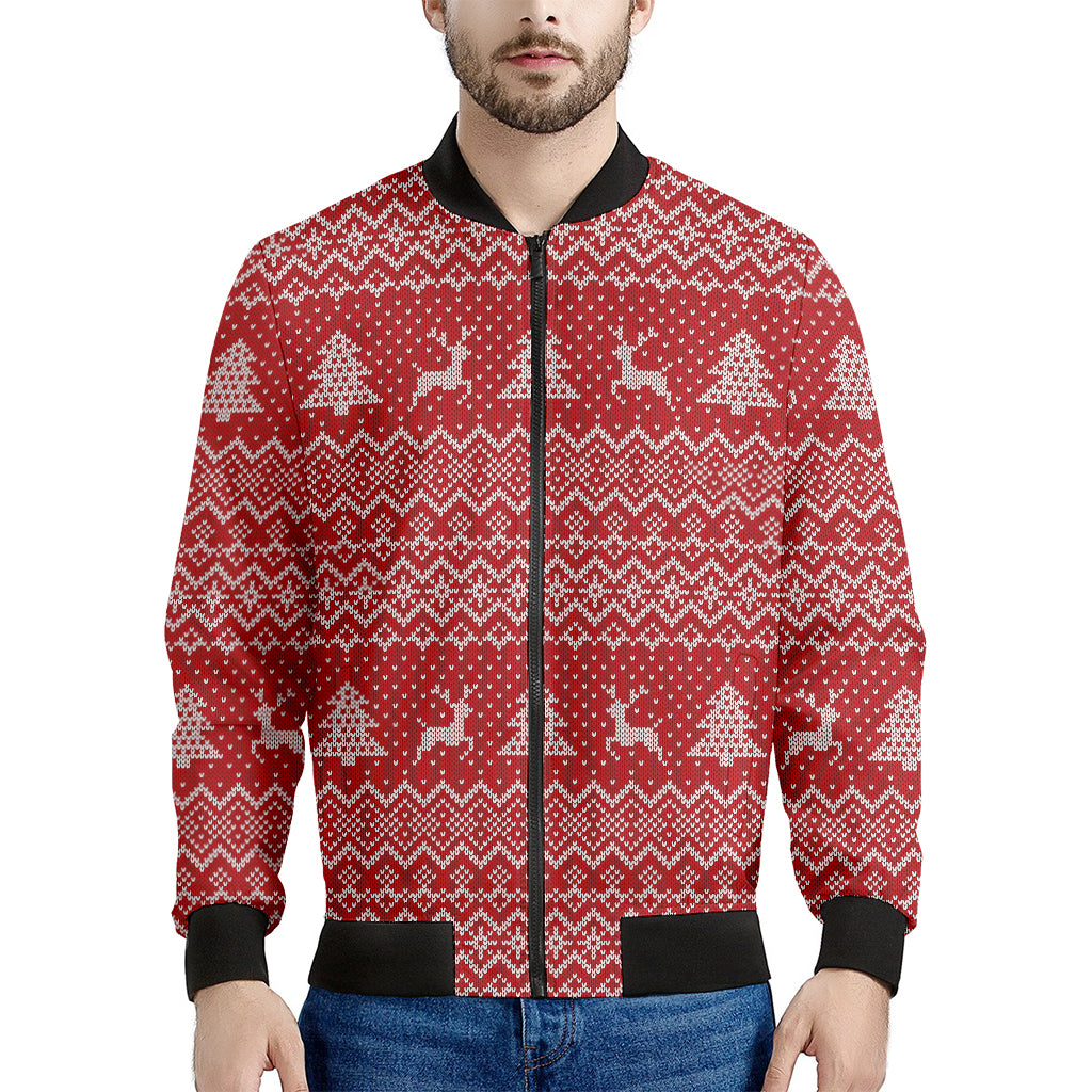 Geometric Xmas Knitted Pattern Print Men's Bomber Jacket