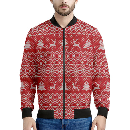 Geometric Xmas Knitted Pattern Print Men's Bomber Jacket