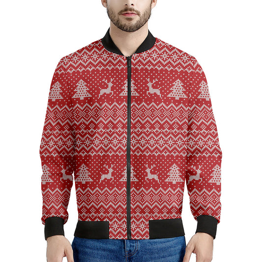 Geometric Xmas Knitted Pattern Print Men's Bomber Jacket