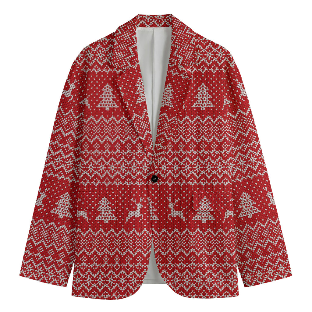 Geometric Xmas Knitted Pattern Print Men's Cotton Blazer