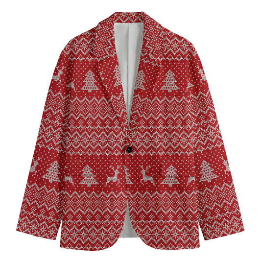 Geometric Xmas Knitted Pattern Print Men's Cotton Blazer