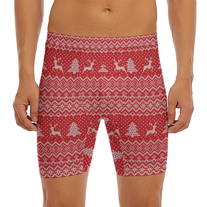 Geometric Xmas Knitted Pattern Print Men's Long Boxer Briefs