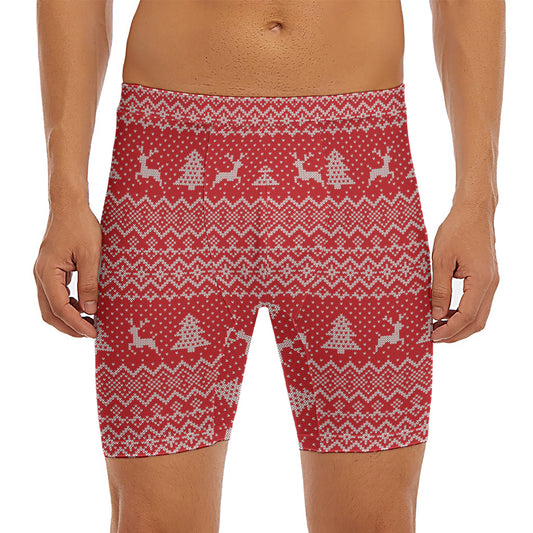 Geometric Xmas Knitted Pattern Print Men's Long Boxer Briefs