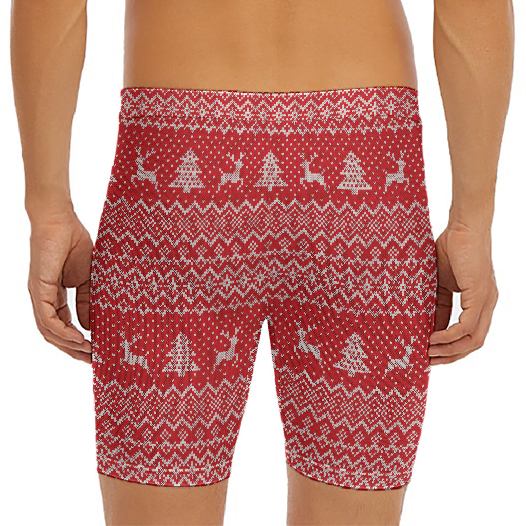 Geometric Xmas Knitted Pattern Print Men's Long Boxer Briefs