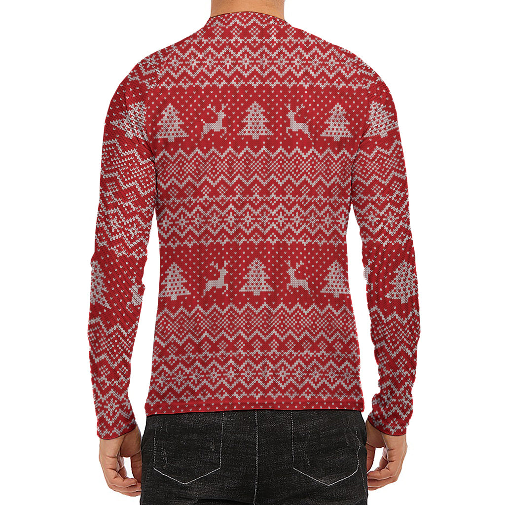 Geometric Xmas Knitted Pattern Print Men's Long Sleeve Rash Guard