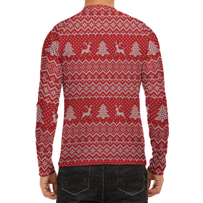Geometric Xmas Knitted Pattern Print Men's Long Sleeve Rash Guard