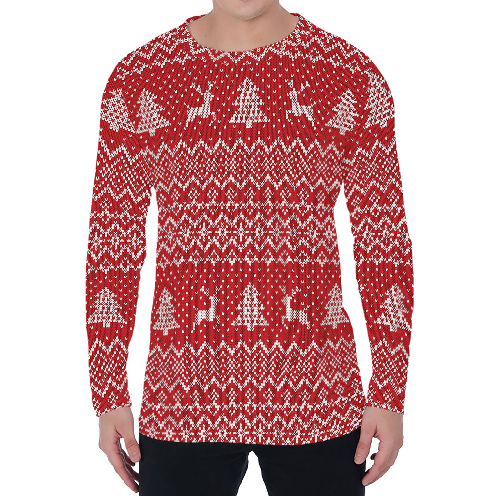 Geometric Xmas Knitted Pattern Print Men's Long Sleeve T-Shirt