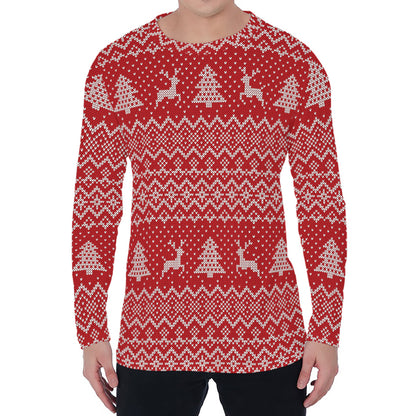 Geometric Xmas Knitted Pattern Print Men's Long Sleeve T-Shirt