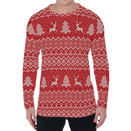 Geometric Xmas Knitted Pattern Print Men's Long Sleeve T-Shirt