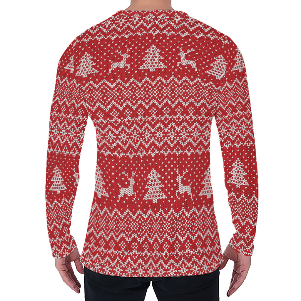 Geometric Xmas Knitted Pattern Print Men's Long Sleeve T-Shirt