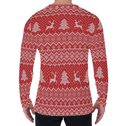 Geometric Xmas Knitted Pattern Print Men's Long Sleeve T-Shirt