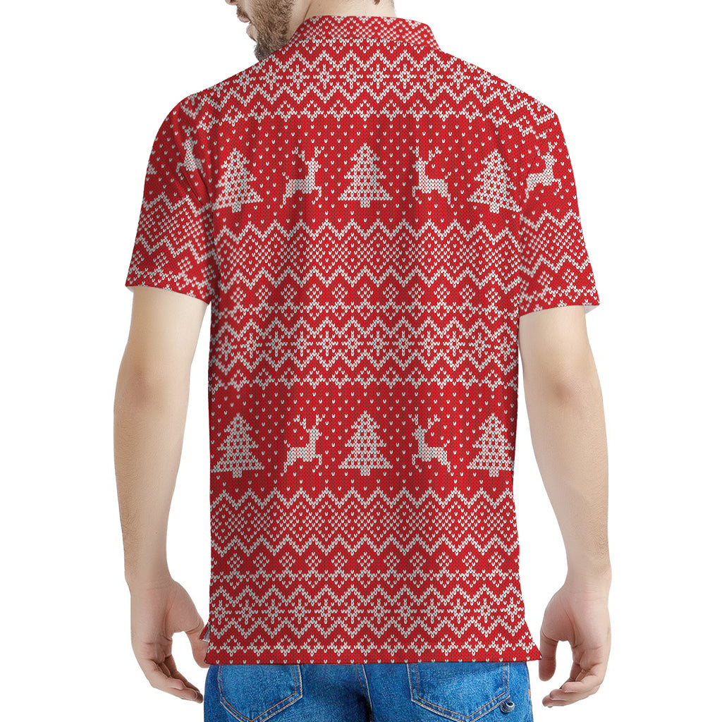 Geometric Xmas Knitted Pattern Print Men's Polo Shirt