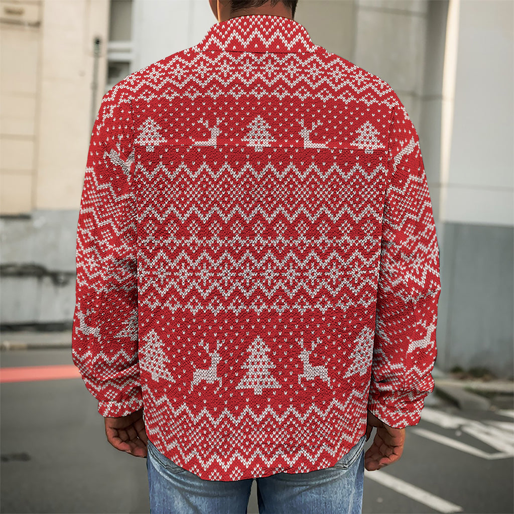 Geometric Xmas Knitted Pattern Print Men's Shirt Jacket