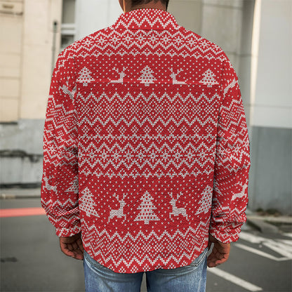 Geometric Xmas Knitted Pattern Print Men's Shirt Jacket