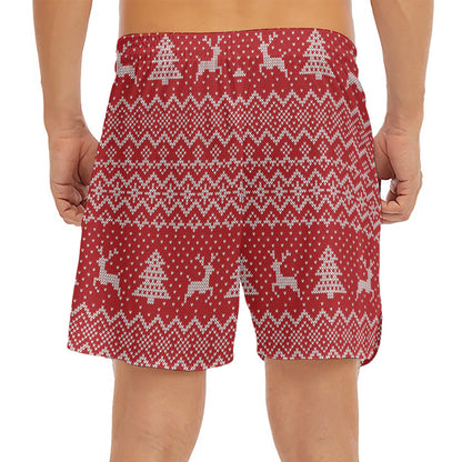 Geometric Xmas Knitted Pattern Print Men's Split Running Shorts