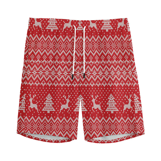 Geometric Xmas Knitted Pattern Print Men's Sports Shorts