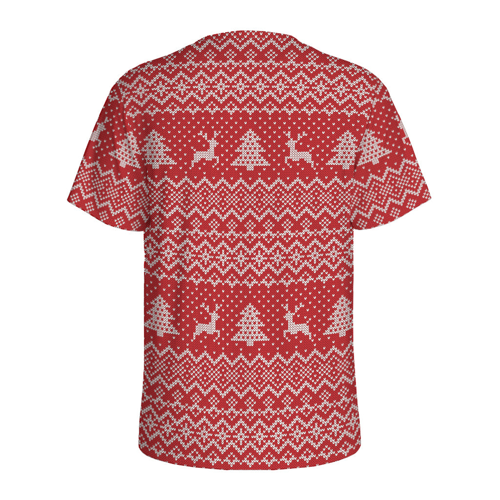 Geometric Xmas Knitted Pattern Print Men's Sports T-Shirt