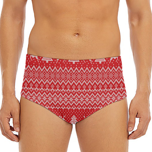 Geometric Xmas Knitted Pattern Print Men's Triangle Swim Briefs