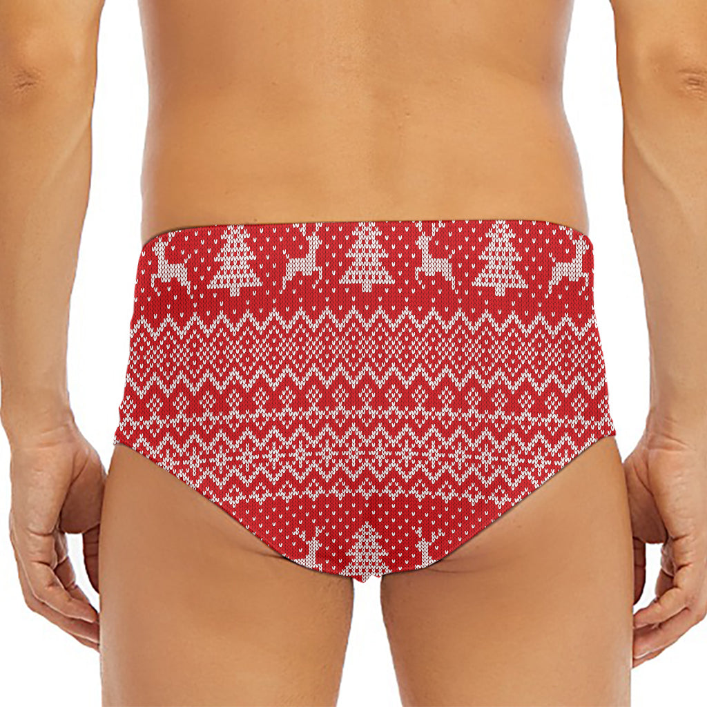 Geometric Xmas Knitted Pattern Print Men's Triangle Swim Briefs