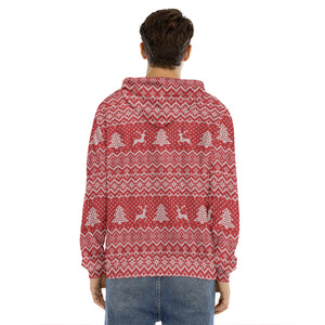 Geometric Xmas Knitted Pattern Print Men's Velvet Pullover Hoodie