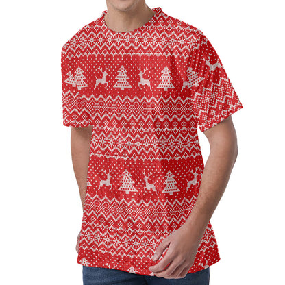 Geometric Xmas Knitted Pattern Print Men's Velvet T-Shirt
