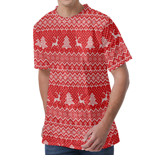 Geometric Xmas Knitted Pattern Print Men's Velvet T-Shirt