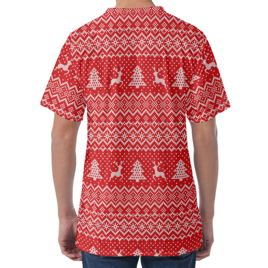 Geometric Xmas Knitted Pattern Print Men's Velvet T-Shirt
