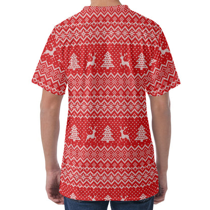 Geometric Xmas Knitted Pattern Print Men's Velvet T-Shirt