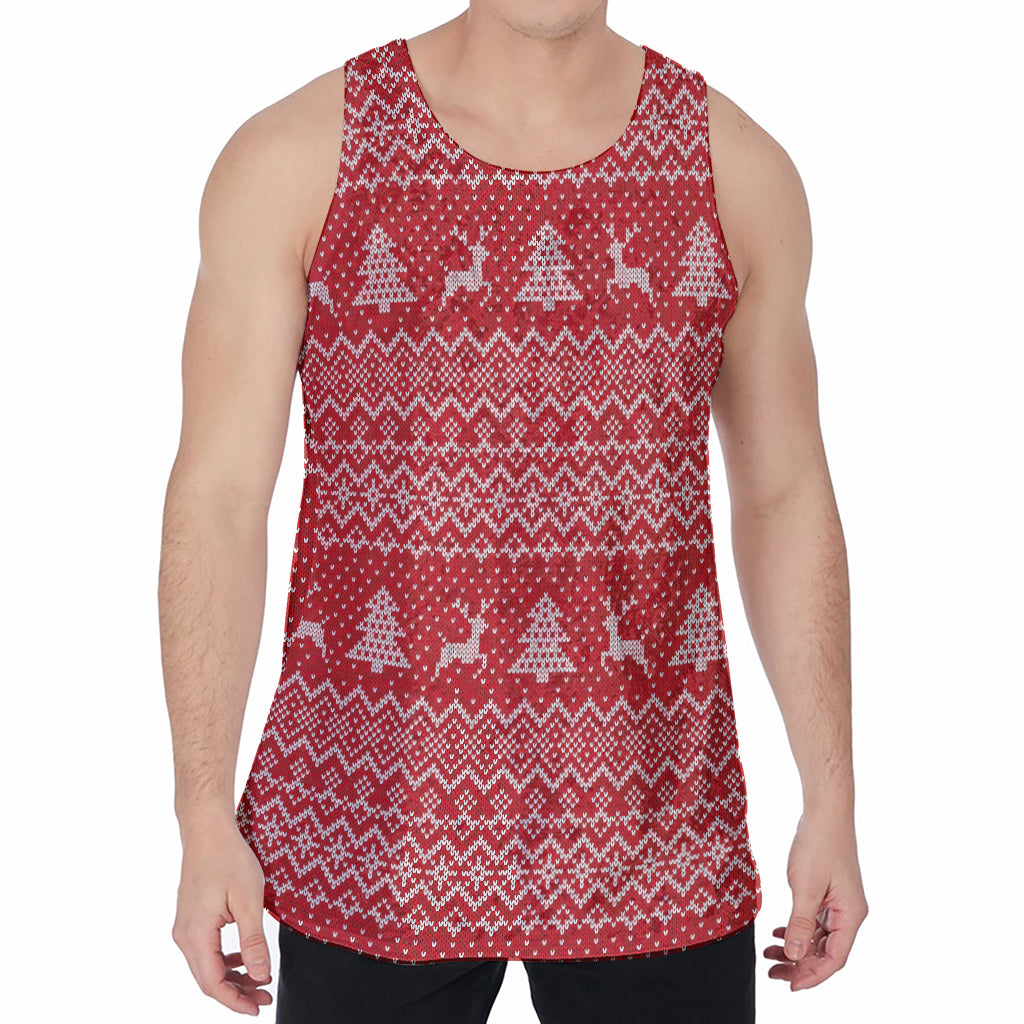 Geometric Xmas Knitted Pattern Print Men's Velvet Tank Top