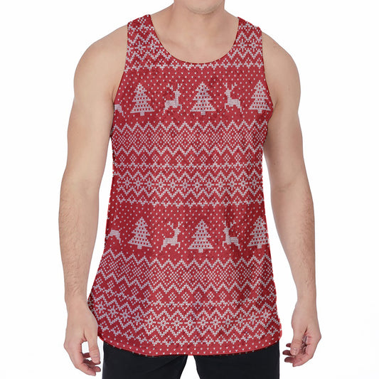 Geometric Xmas Knitted Pattern Print Men's Velvet Tank Top