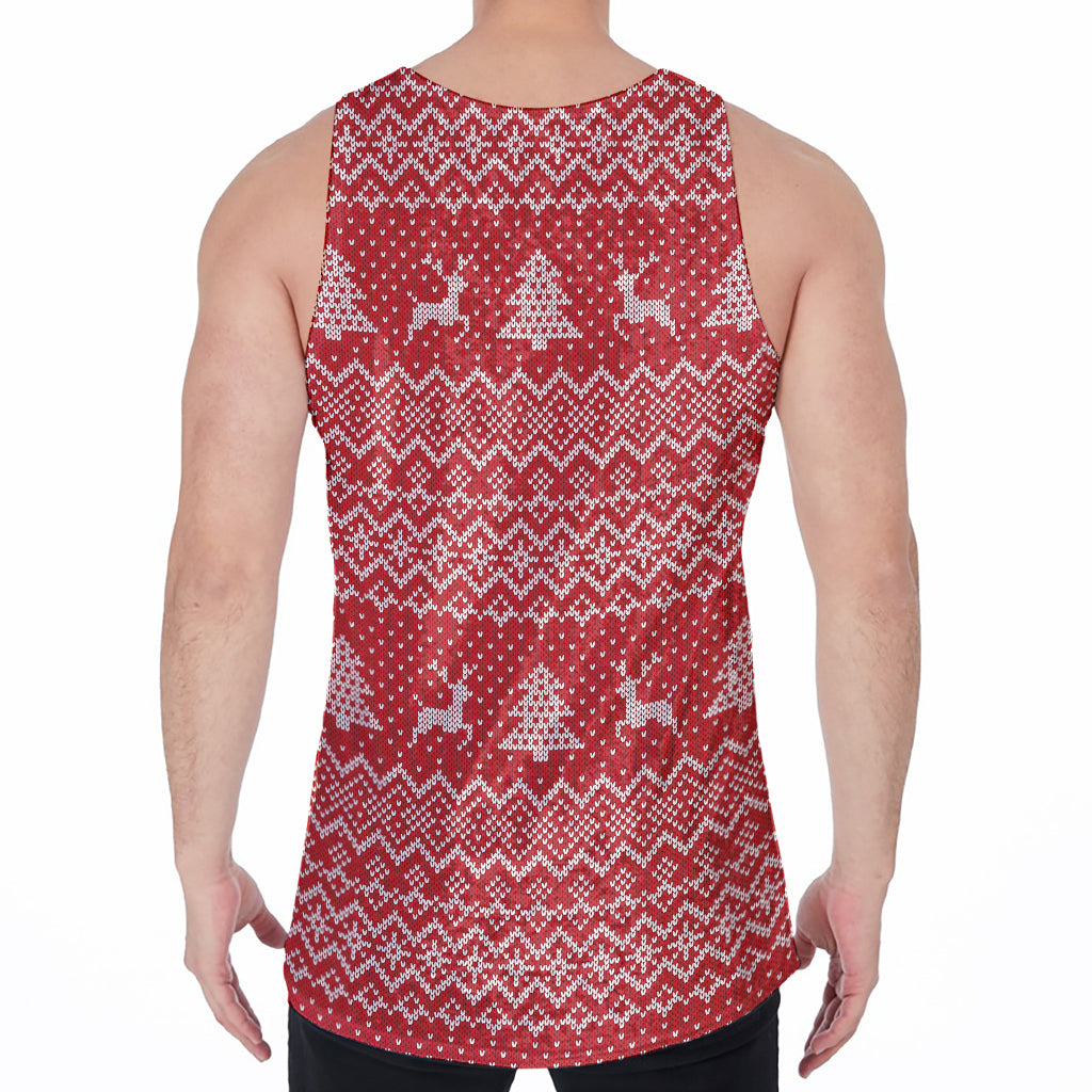 Geometric Xmas Knitted Pattern Print Men's Velvet Tank Top