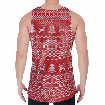 Geometric Xmas Knitted Pattern Print Men's Velvet Tank Top