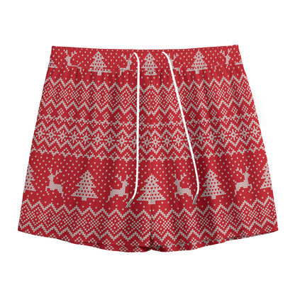 Geometric Xmas Knitted Pattern Print Mesh Shorts