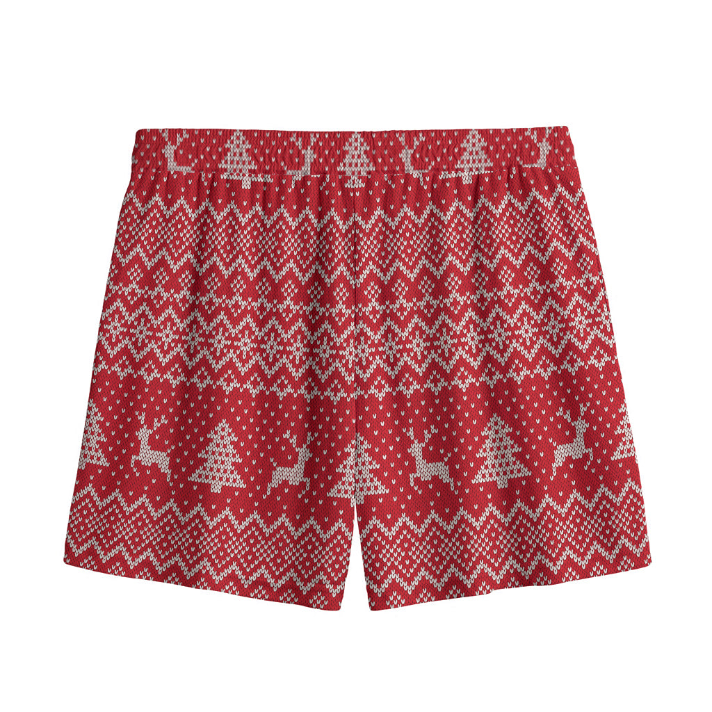Geometric Xmas Knitted Pattern Print Mesh Shorts