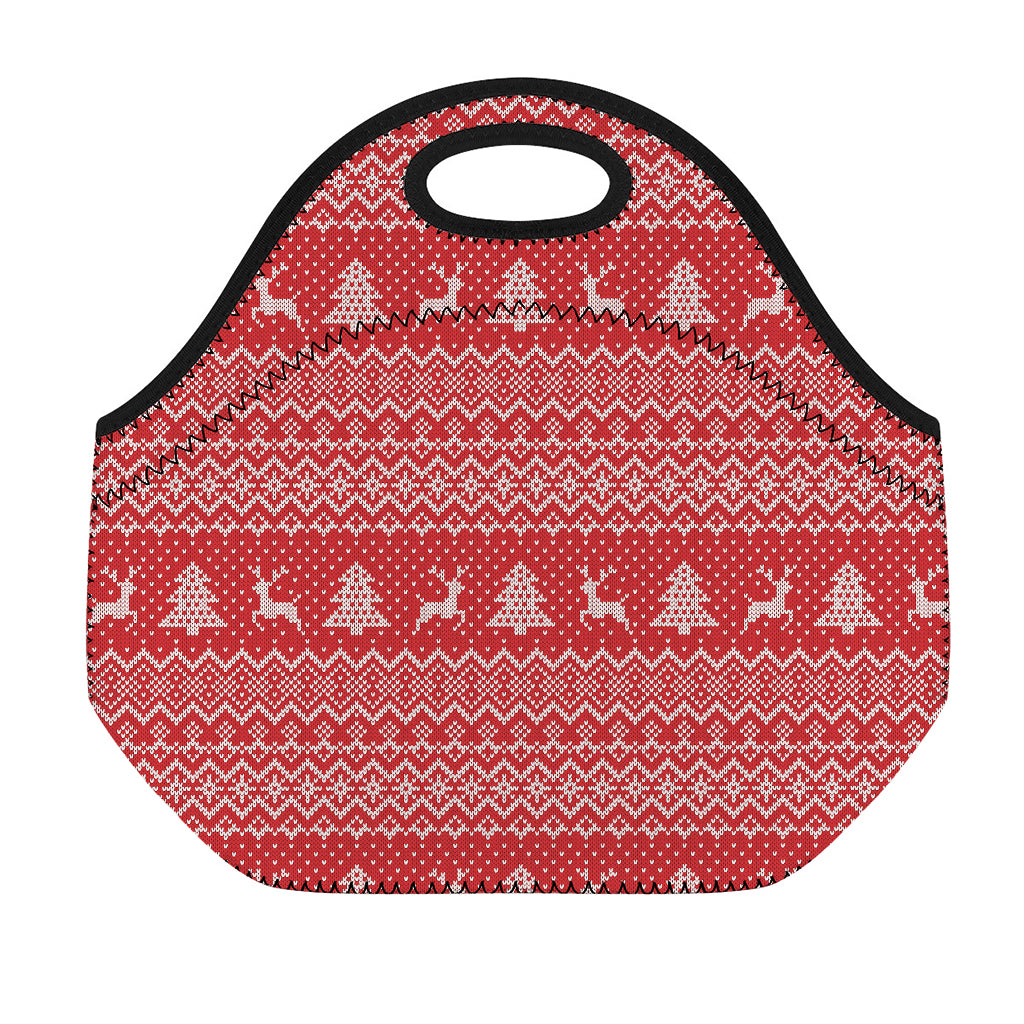 Geometric Xmas Knitted Pattern Print Neoprene Lunch Bag