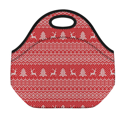 Geometric Xmas Knitted Pattern Print Neoprene Lunch Bag