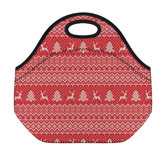 Geometric Xmas Knitted Pattern Print Neoprene Lunch Bag