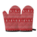 Geometric Xmas Knitted Pattern Print Oven Mitts