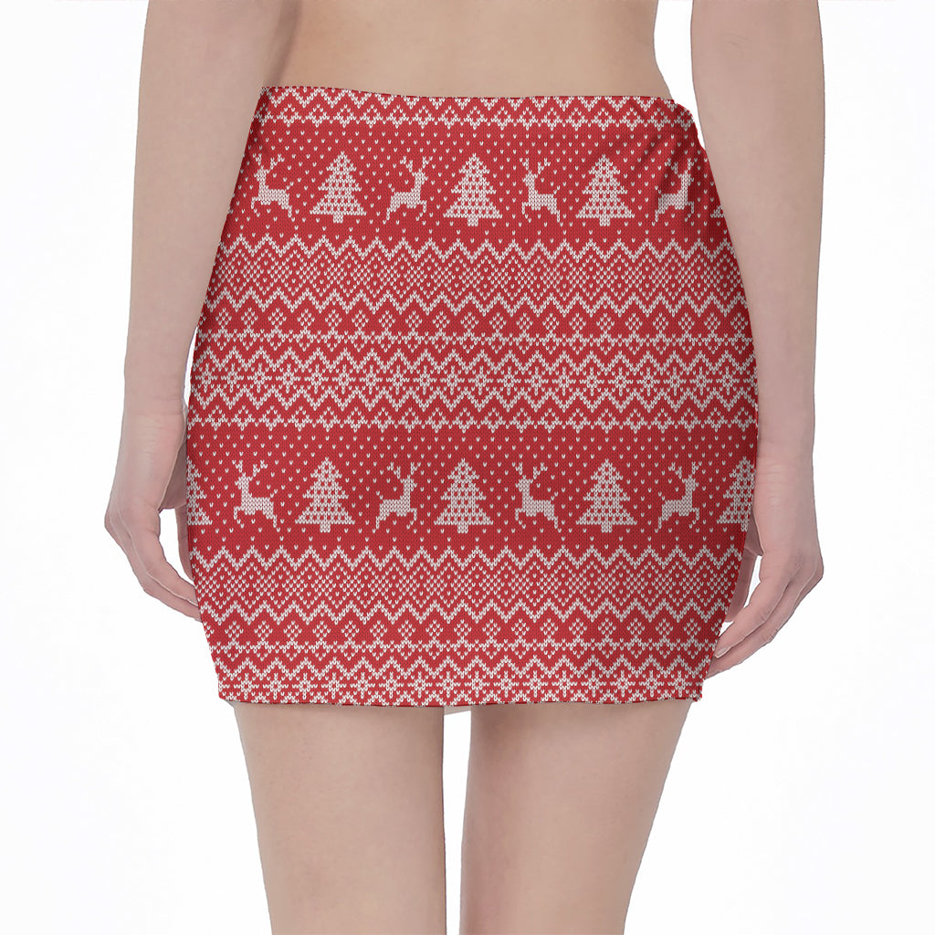 Geometric Xmas Knitted Pattern Print Pencil Mini Skirt
