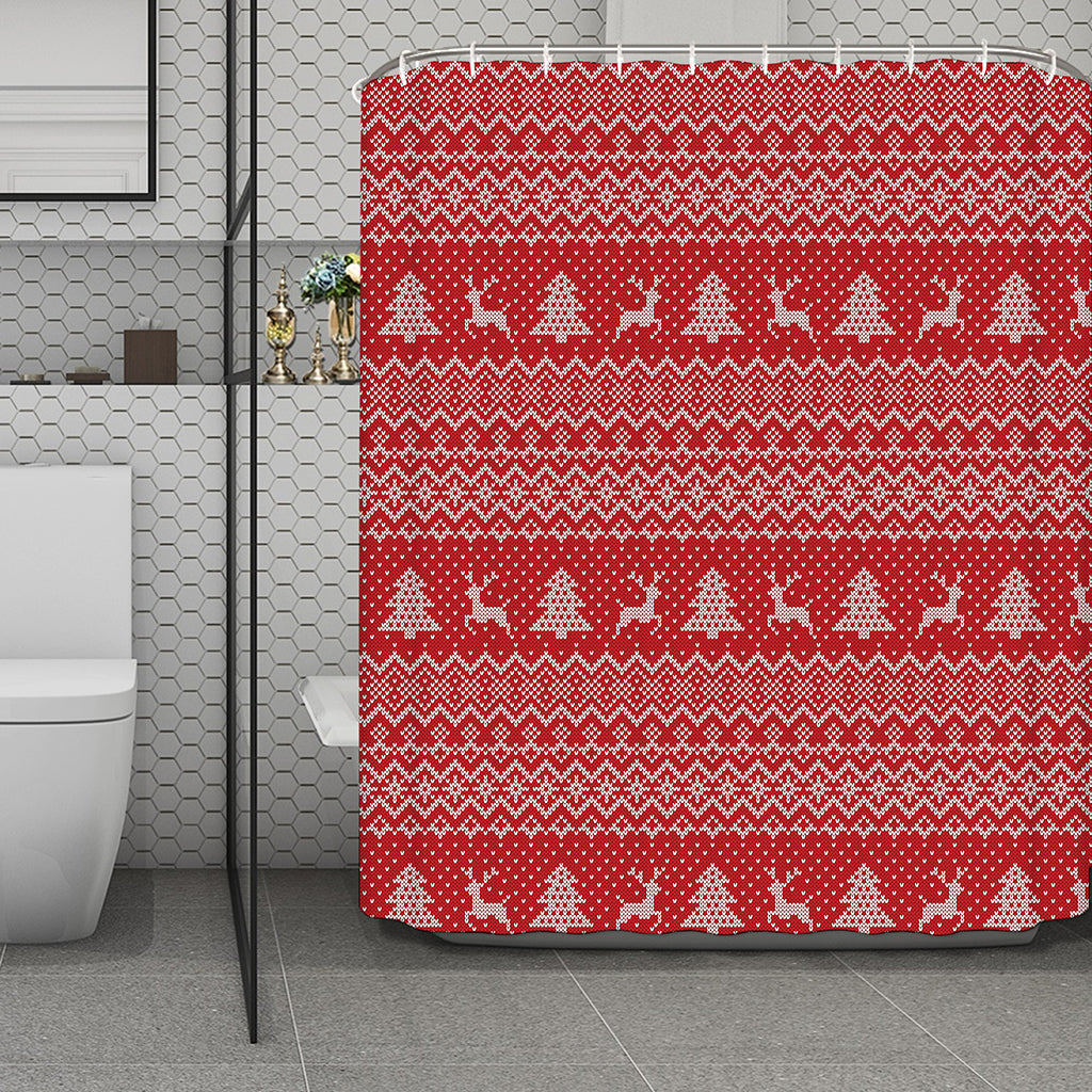 Geometric Xmas Knitted Pattern Print Polyester Shower Curtain
