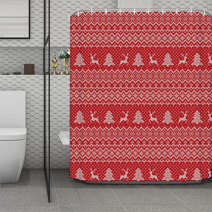 Geometric Xmas Knitted Pattern Print Polyester Shower Curtain