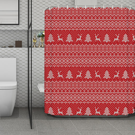 Geometric Xmas Knitted Pattern Print Polyester Shower Curtain
