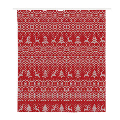 Geometric Xmas Knitted Pattern Print Polyester Shower Curtain