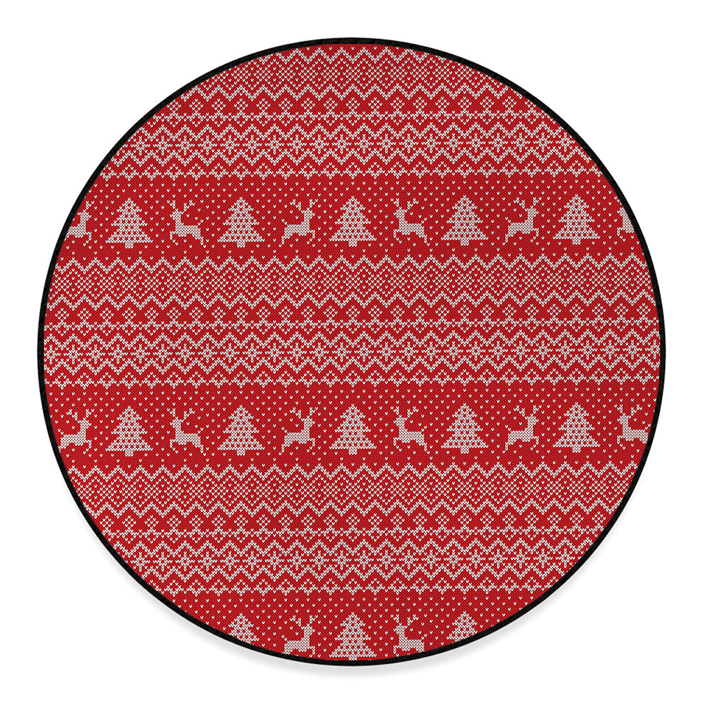 Geometric Xmas Knitted Pattern Print Round Floor Mat
