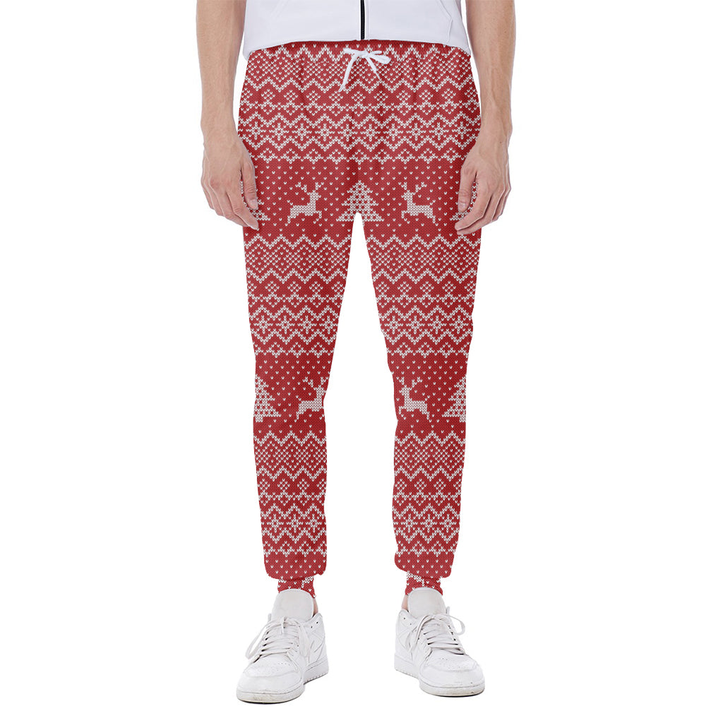 Geometric Xmas Knitted Pattern Print Scuba Joggers