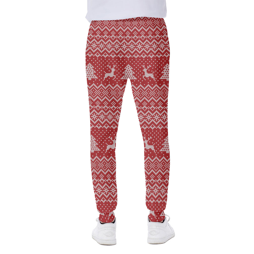 Geometric Xmas Knitted Pattern Print Scuba Joggers