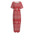 Geometric Xmas Knitted Pattern Print Short Sleeve Long Nightdress